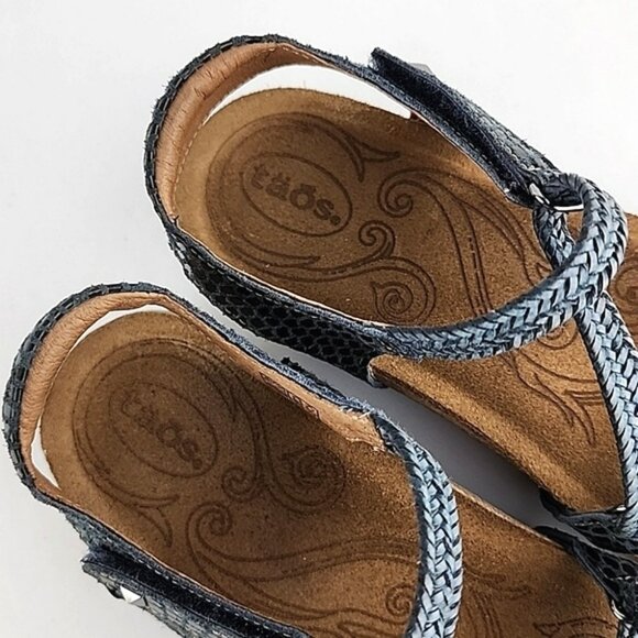 Taos Sandal Strappy Grey Leather Braided Low Cork Wedge Sole Size 7- 7.5 - Picture 8 of 16